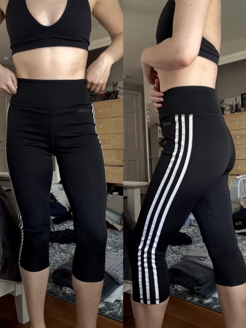 Adidas Black and White Side Stripe Crop Leggings
